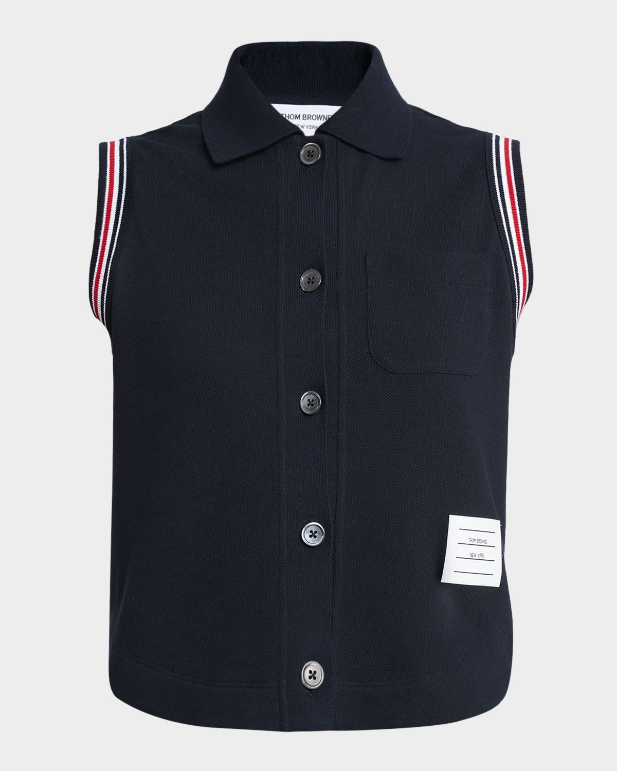 Thom Browne Cotton Pique Sleeveless Button-Down Top