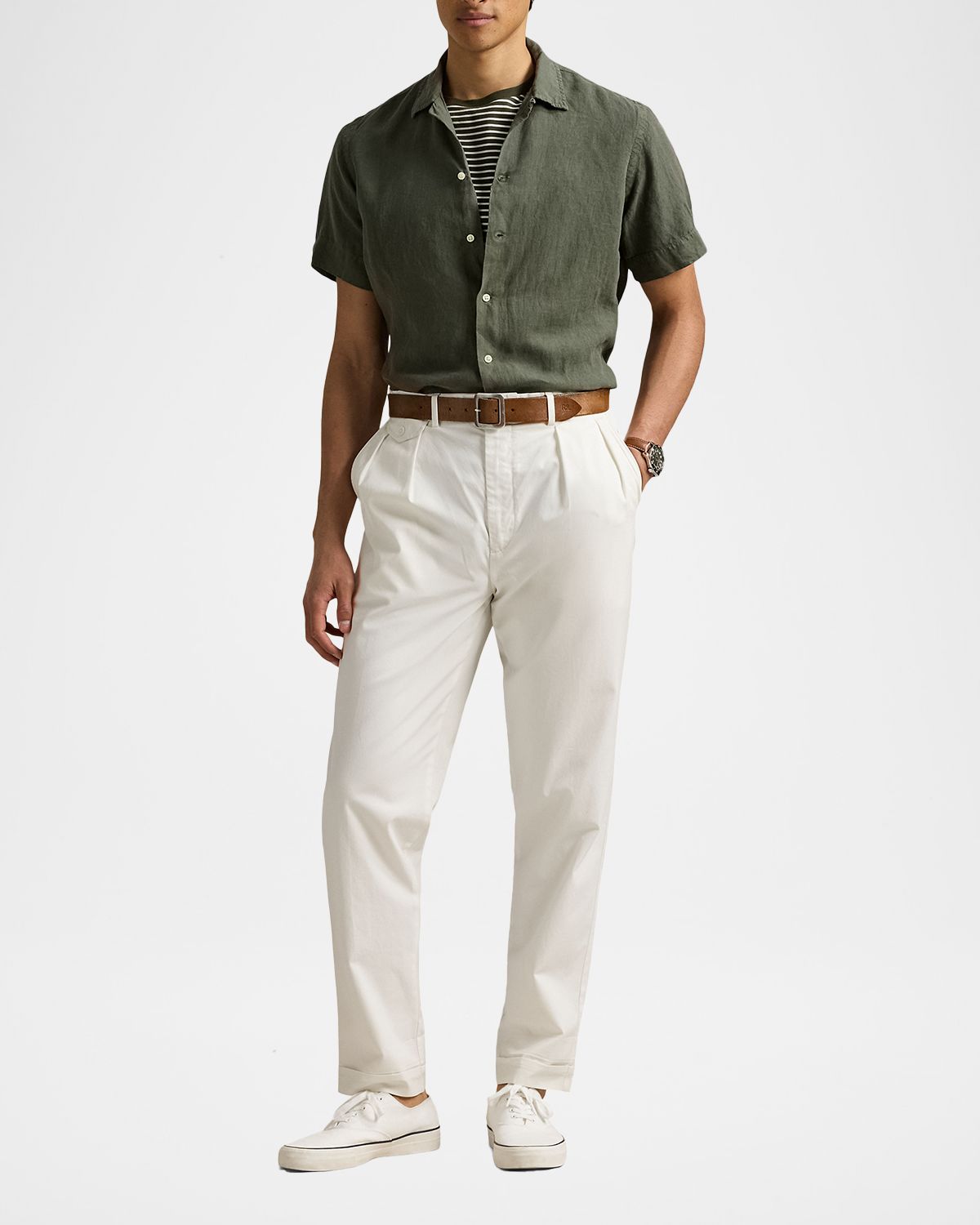 Polo Ralph Lauren Men 's Slub Linen Button-Down Camp Shirt