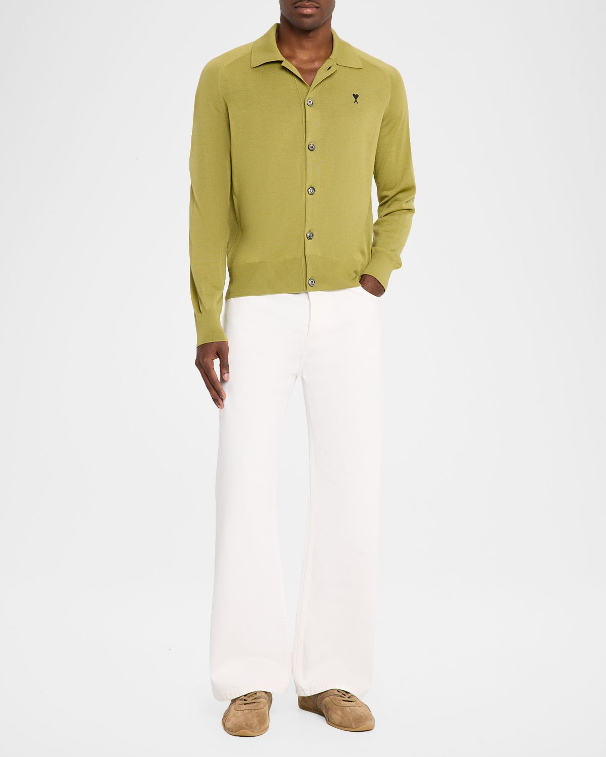 Ami Paris Men 's Embroidered-Logo Wool Knit Cardigan | Thumbnail 5