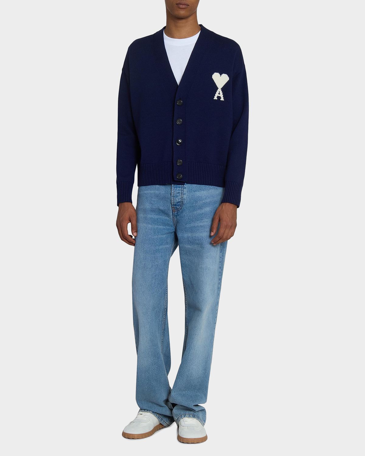 Ami Paris Men 's Intarsia Ami De Coeur Wool and Cotton Knit Cardigan