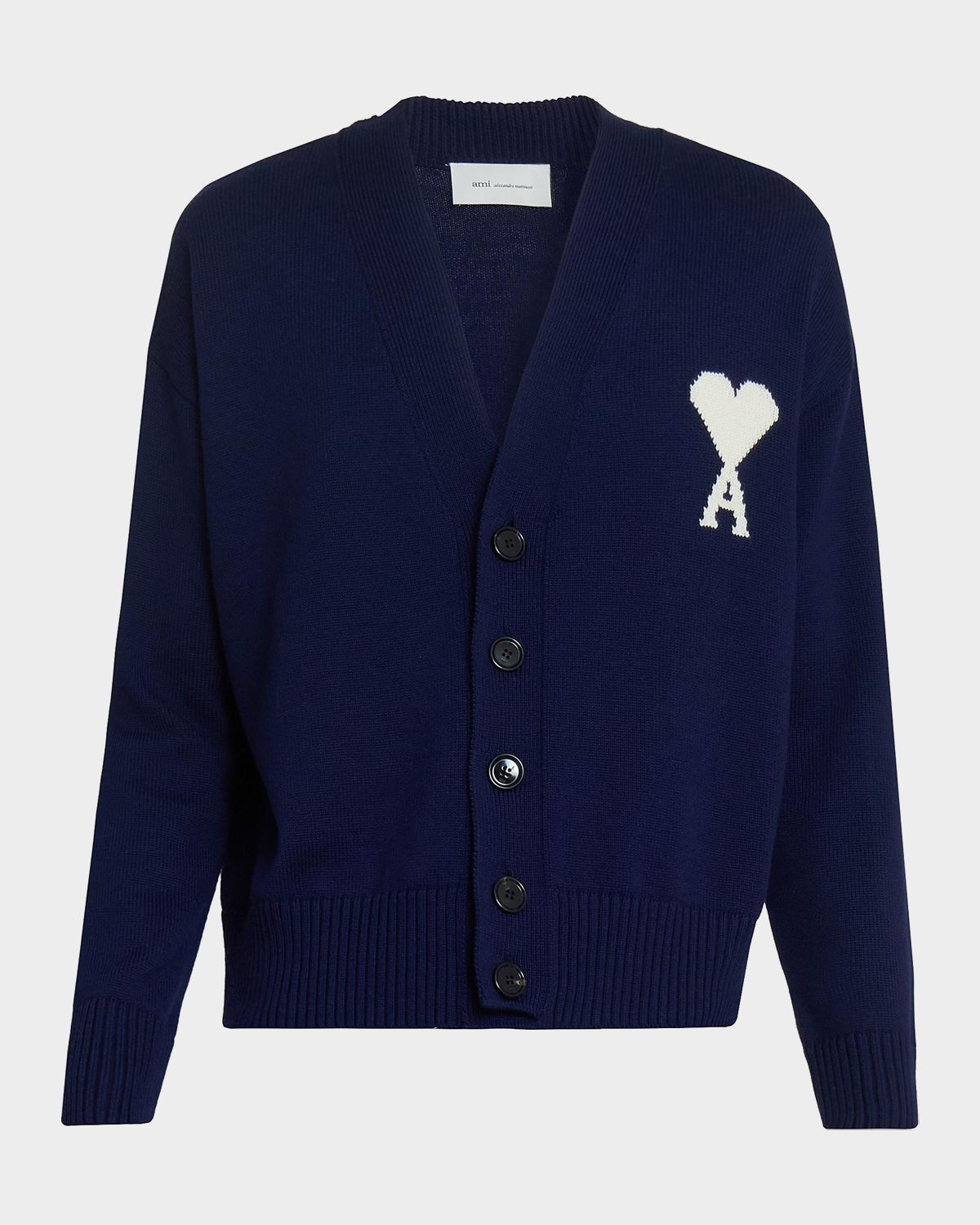 Ami Paris Men 's Intarsia Ami De Coeur Wool and Cotton Knit Cardigan | Thumbnail 7 Ami Paris Men 's Intarsia Ami De Coeur Wool and Cotton Knit Cardigan | Thumbnail 7