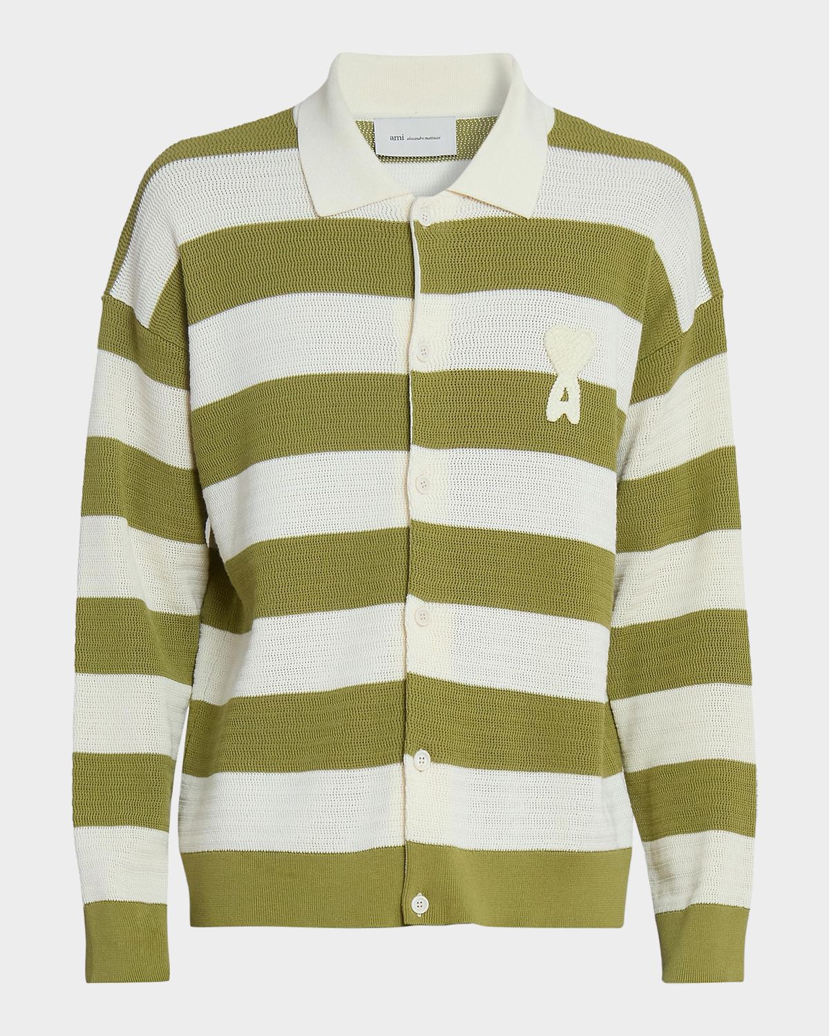 Ami Paris Men 's Cotton Stripe Knit Ami De Coeur Cardigan