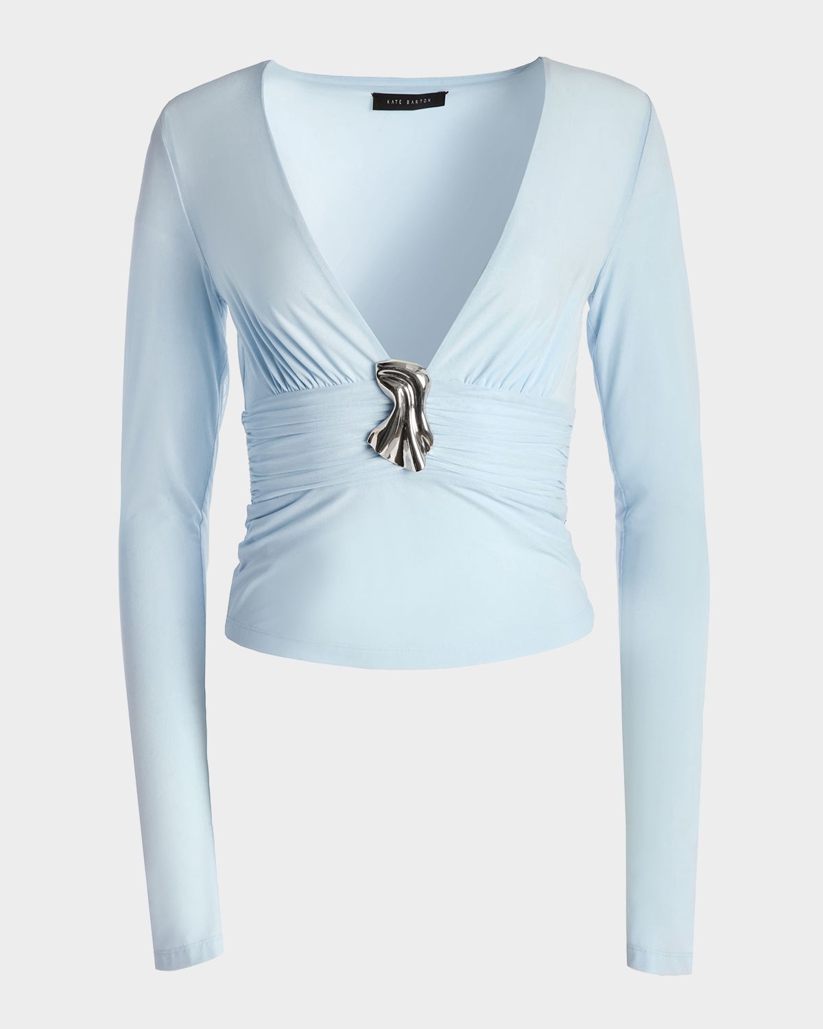 Kate Barton Plunging Ruched Brooch Long-Sleeve Top | Thumbnail 8