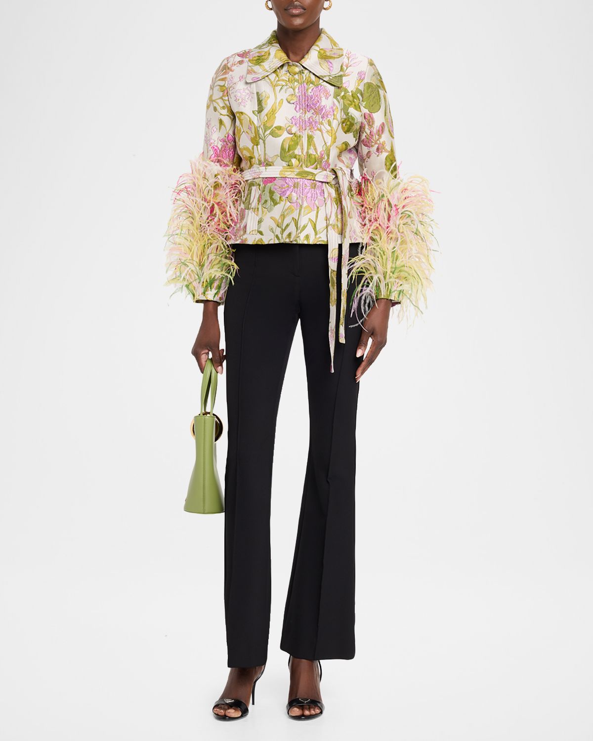 Libertine Dianthus Jacquard Feather-Trim Single-Breasted Jacket | Thumbnail 2