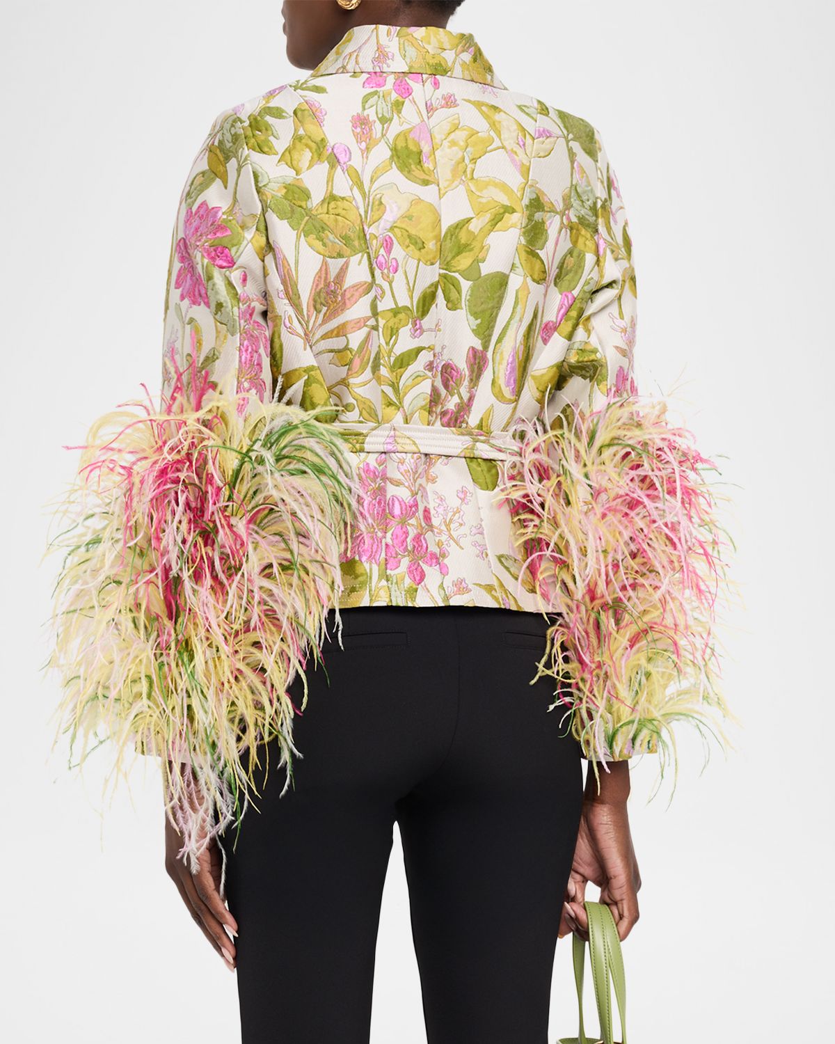 Libertine Dianthus Jacquard Feather-Trim Single-Breasted Jacket | Thumbnail 3