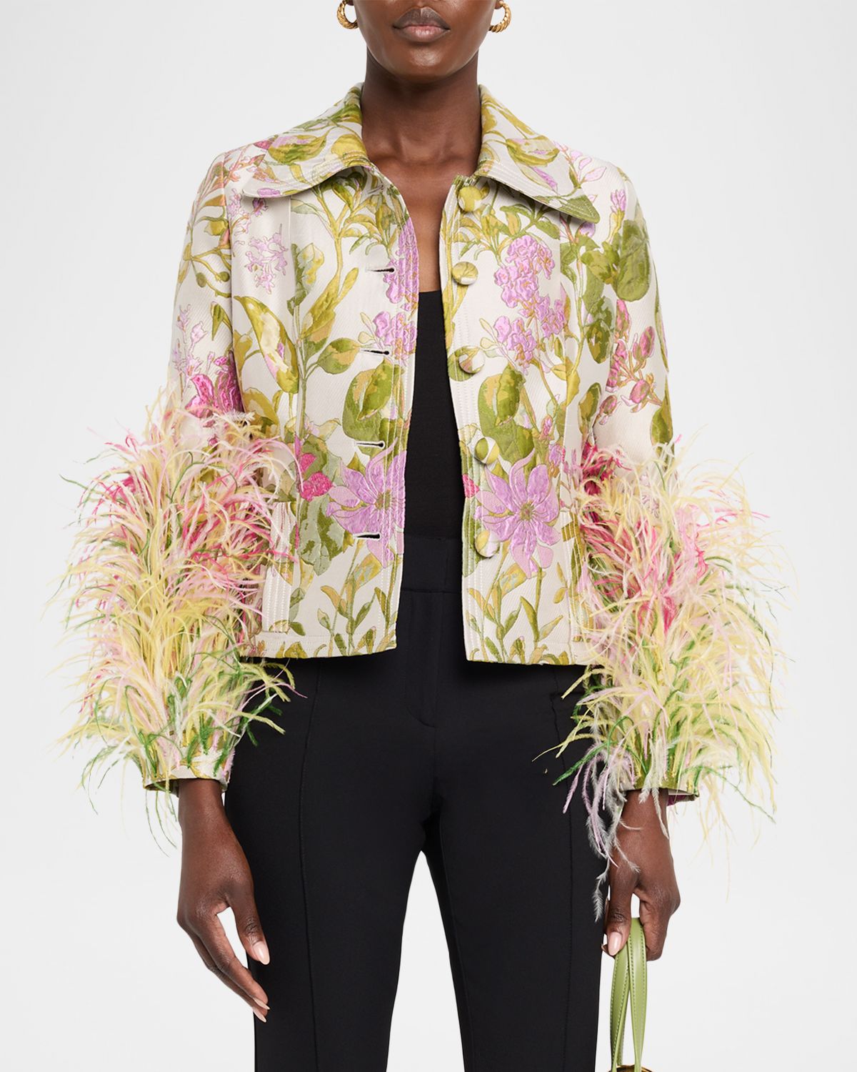 Libertine Dianthus Jacquard Feather-Trim Single-Breasted Jacket | Thumbnail 4