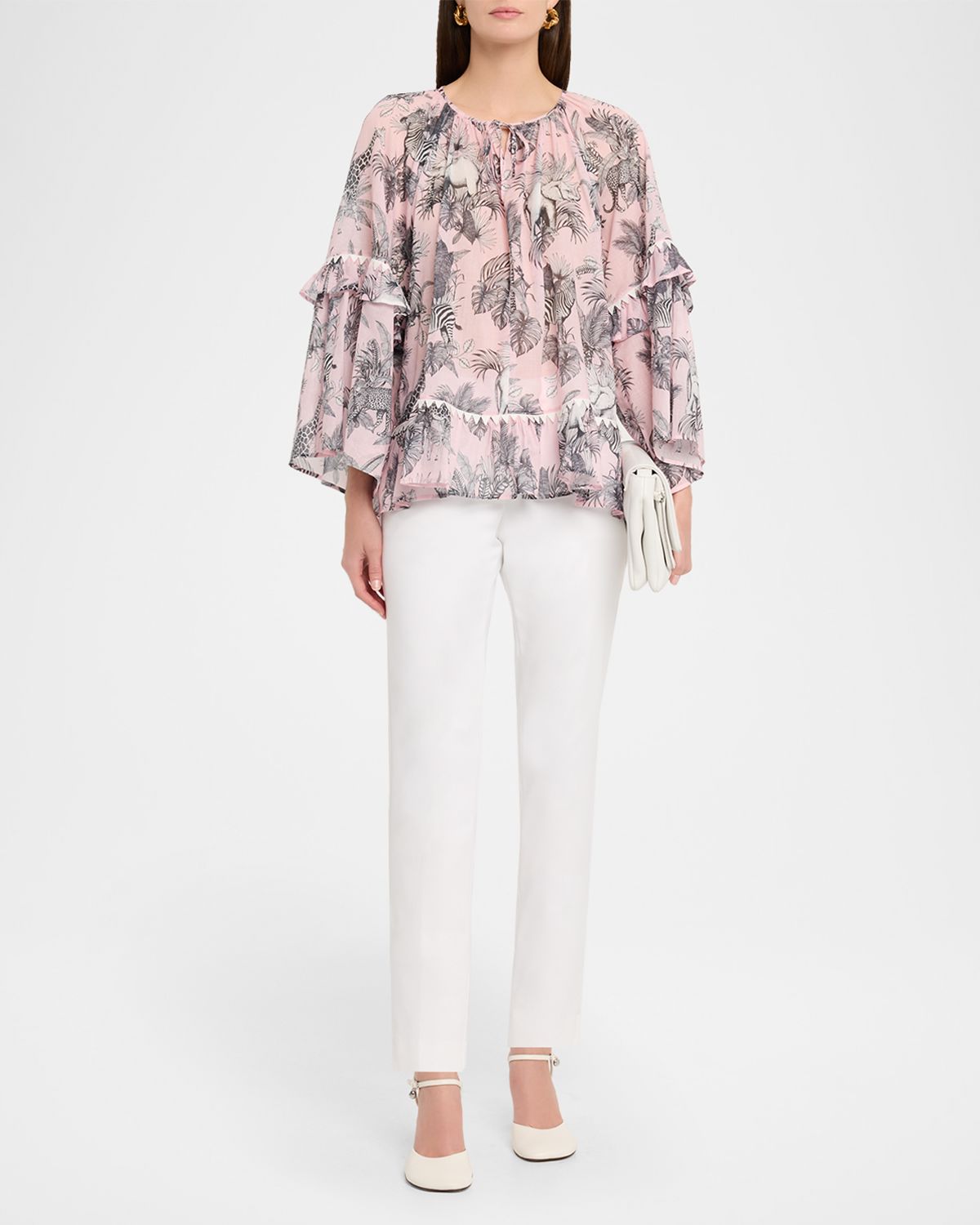 Maison Common African-Print Cotton Voile Ruffle Blouse