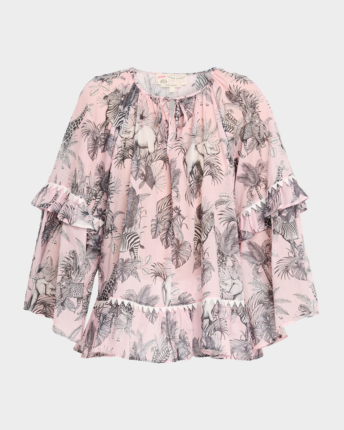 Maison Common African-Print Cotton Voile Ruffle Blouse