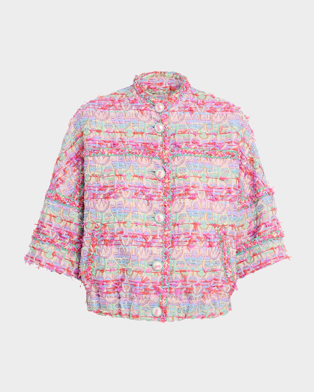 Maison Common Confetti Fringed Tulip Jacquard SIngle-Breasted Jacket