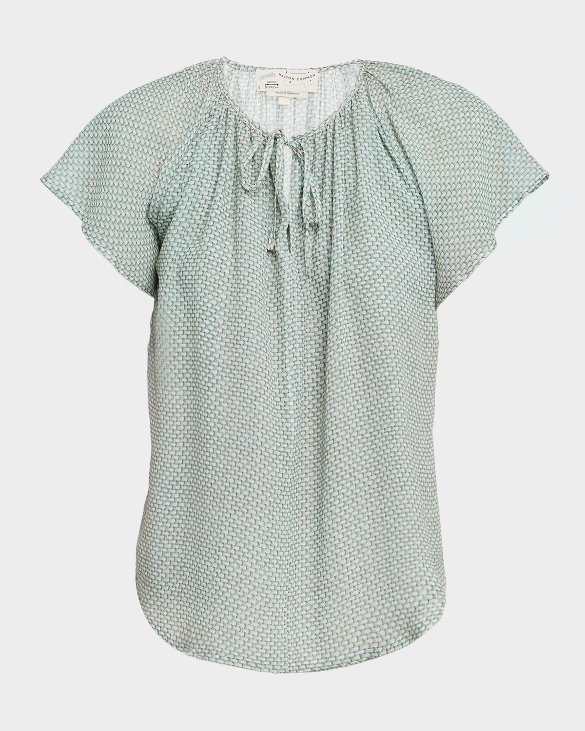 Maison Common Tweed-Print Silk Chiffon Flutter-Sleeve Blouse