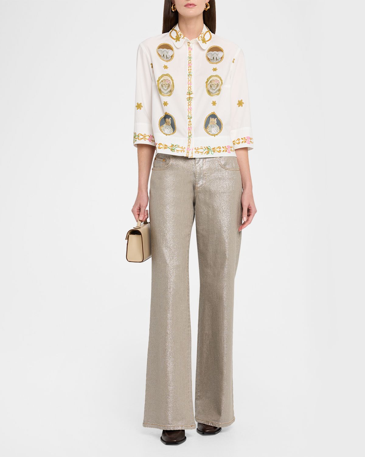 Maison Common Animal Frame Cotton Poplin Button-Down Shirt