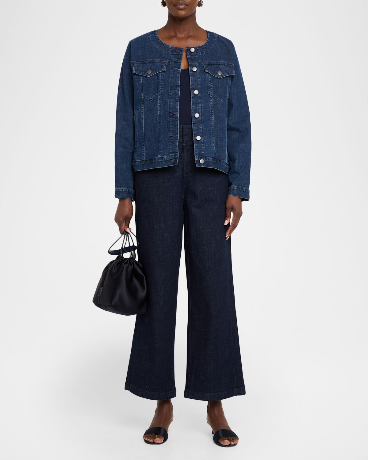 Eileen Fisher Scoop-Neck Denim Jacket