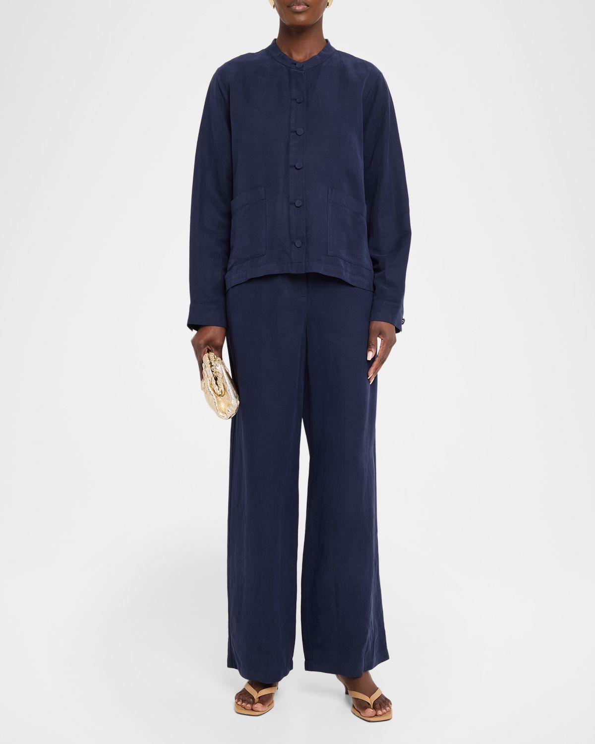 Eileen Fisher High-Waist Linen-Silk Twill Pants