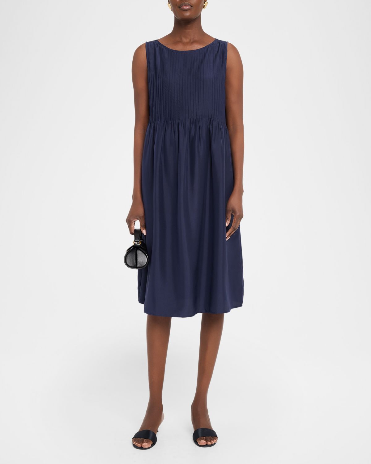 Eileen Fisher Pleated Silk Sleeveless Dress