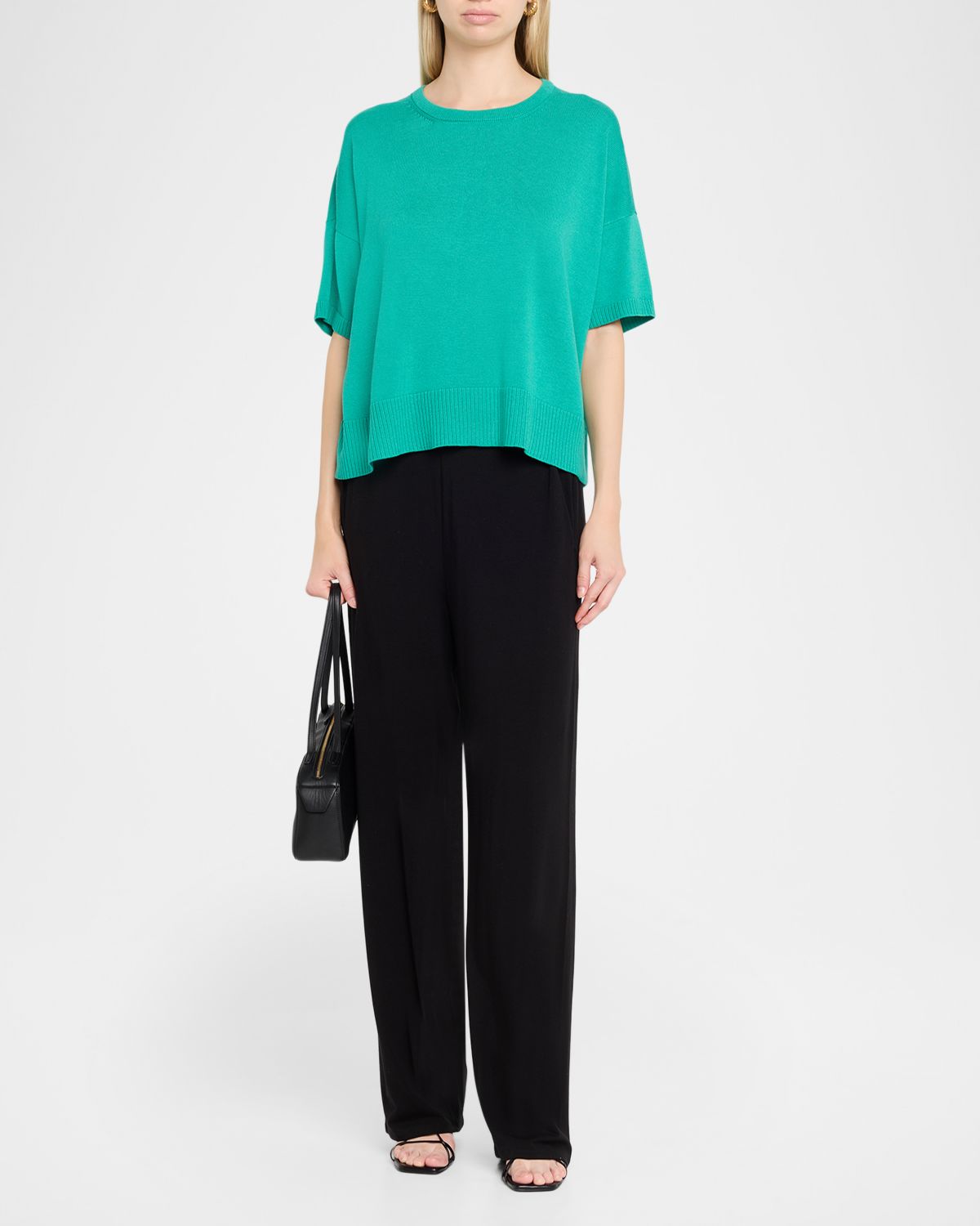 Eileen Fisher Crewneck Elbow-Sleeve Sweater