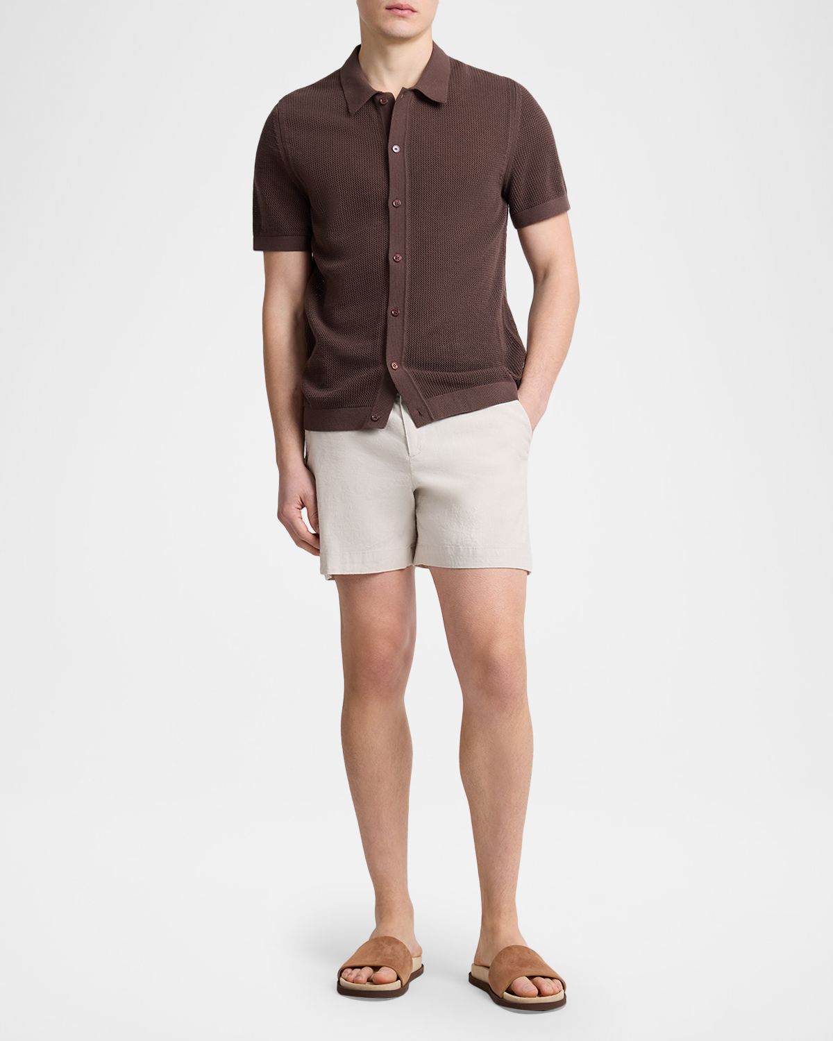 Onia Men 's Cotton Crochet Knit Short-Sleeve Shirt