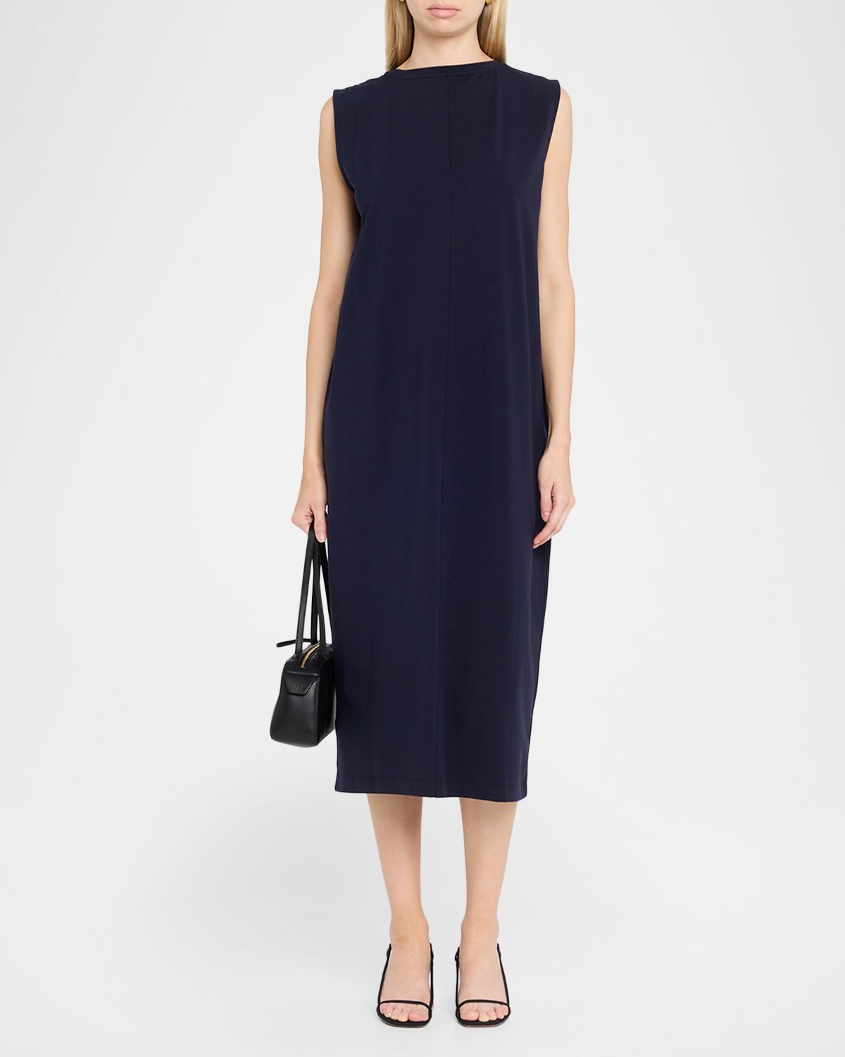 Eileen Fisher Sleeveless High-Neck Jersey Midi Shift Dress