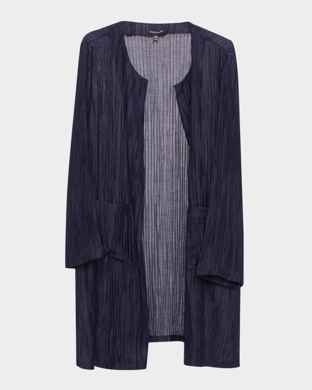 Eileen Fisher Round-Neck Long-Sleeve Pleated Jacket