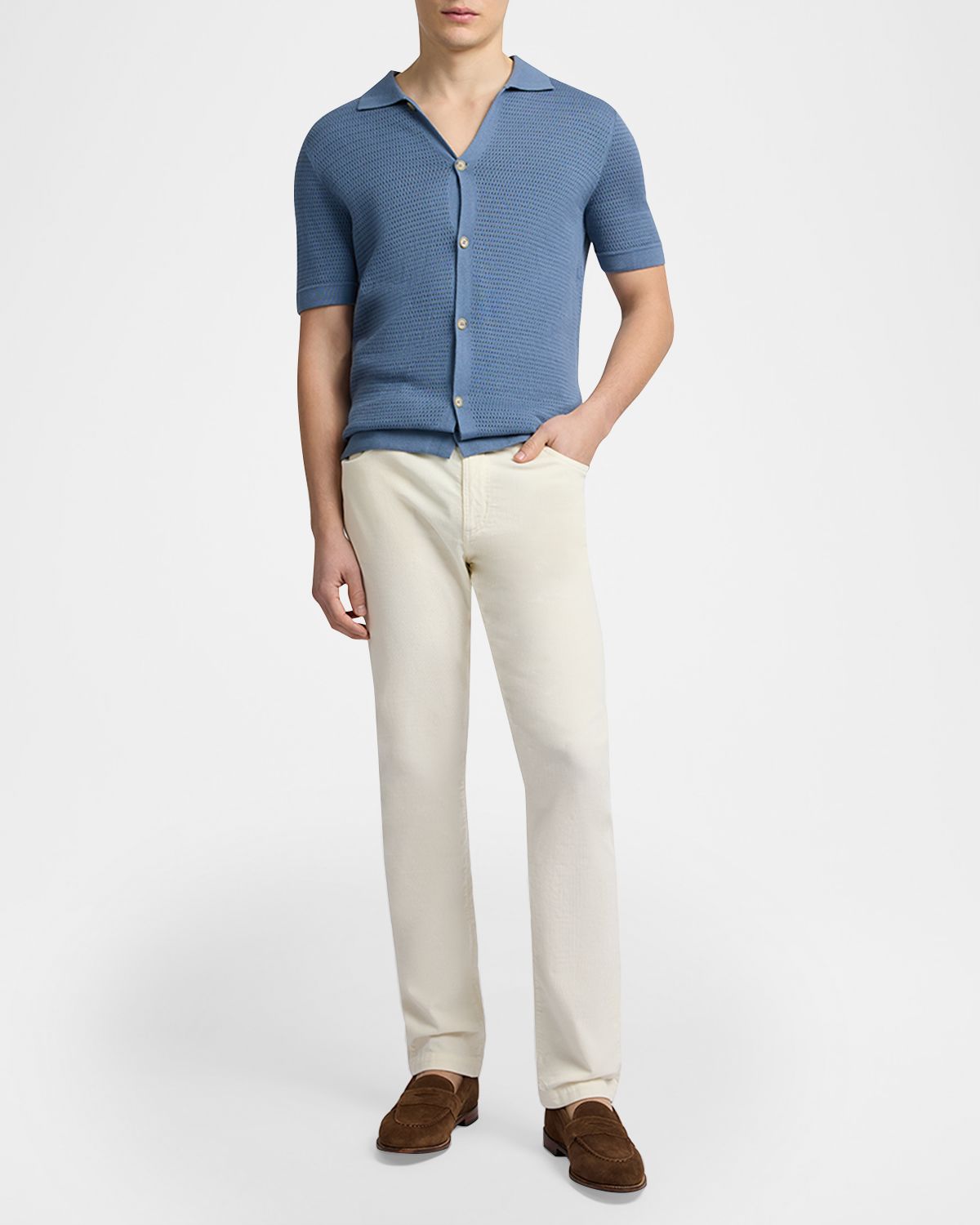 Onia Men 's Cotton Drop-Needle Knit Short-Sleeve Shirt