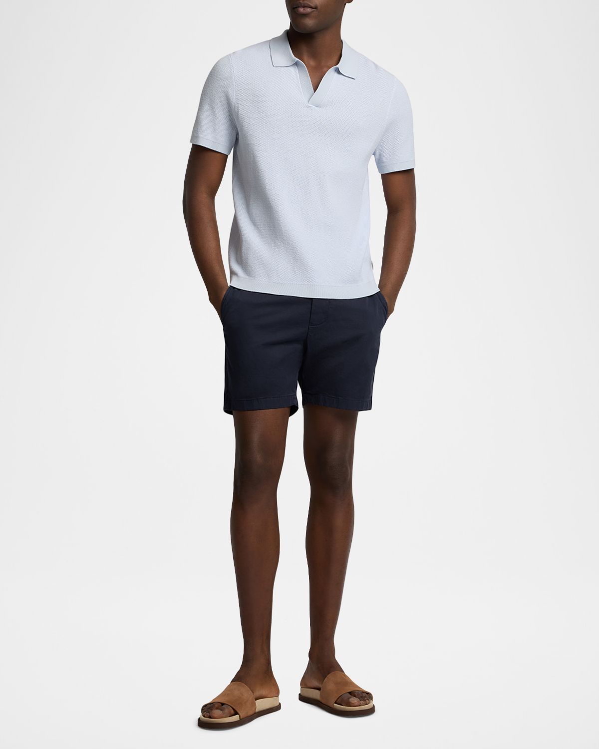 Onia Men 's Tipped Linen Knit Johnny Collar Polo Shirt