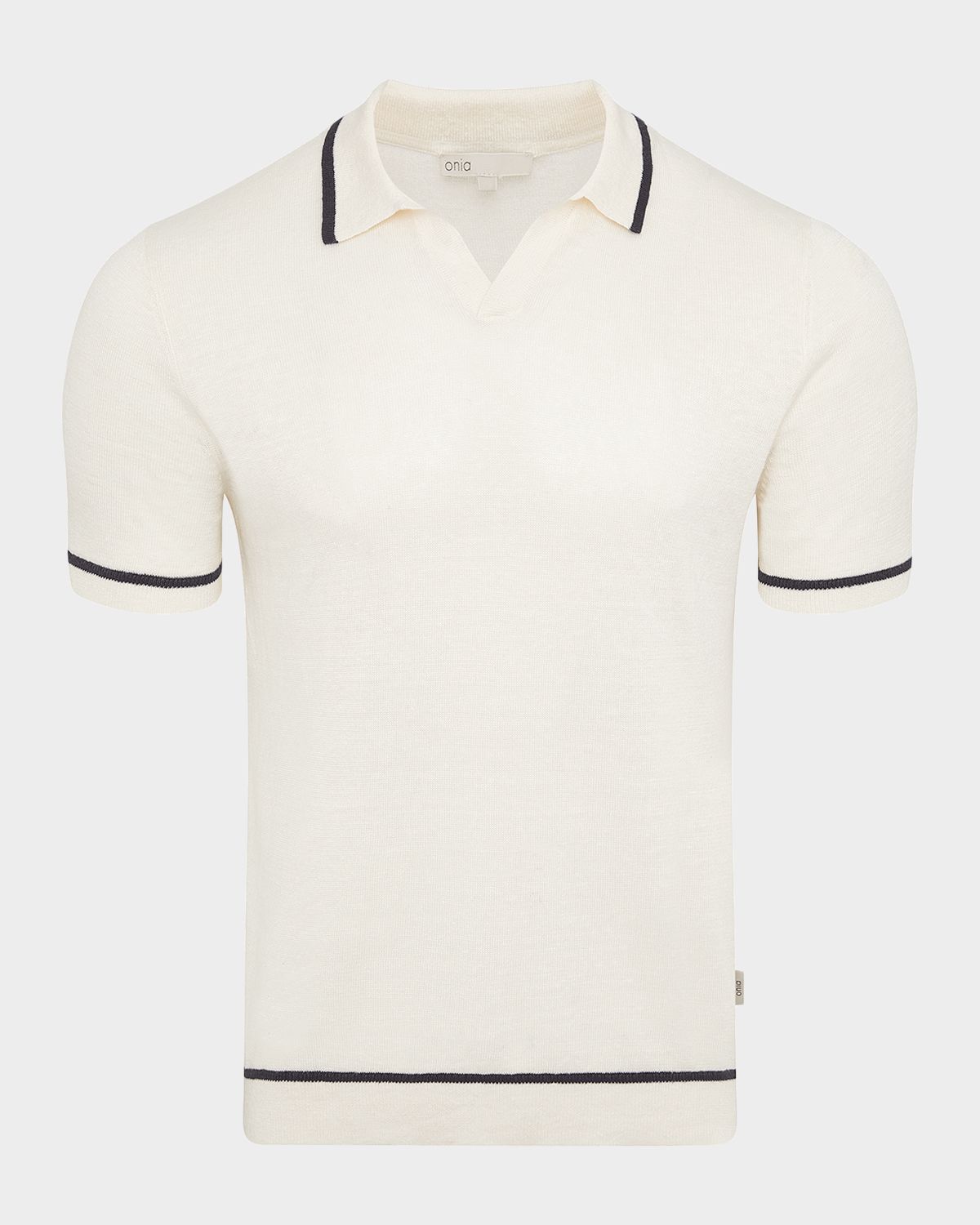 Onia Men 's Tipped Linen Knit Johnny Collar Polo Shirt