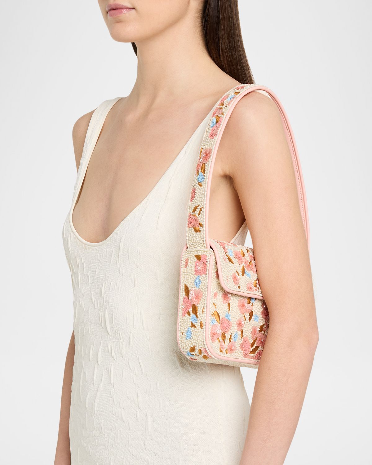 STAUD Tommy Floral Beaded Shoulder Bag