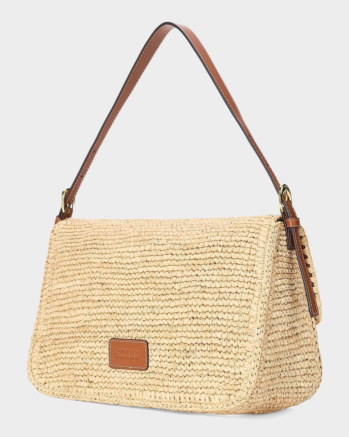 STAUD Harlow Leather-Trim Raffia Shoulder Bag | Thumbnail 4