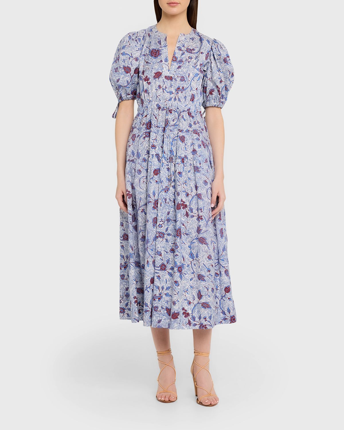 Ulla Johnson Adriana Printed Puff-Sleeve Midi Dress