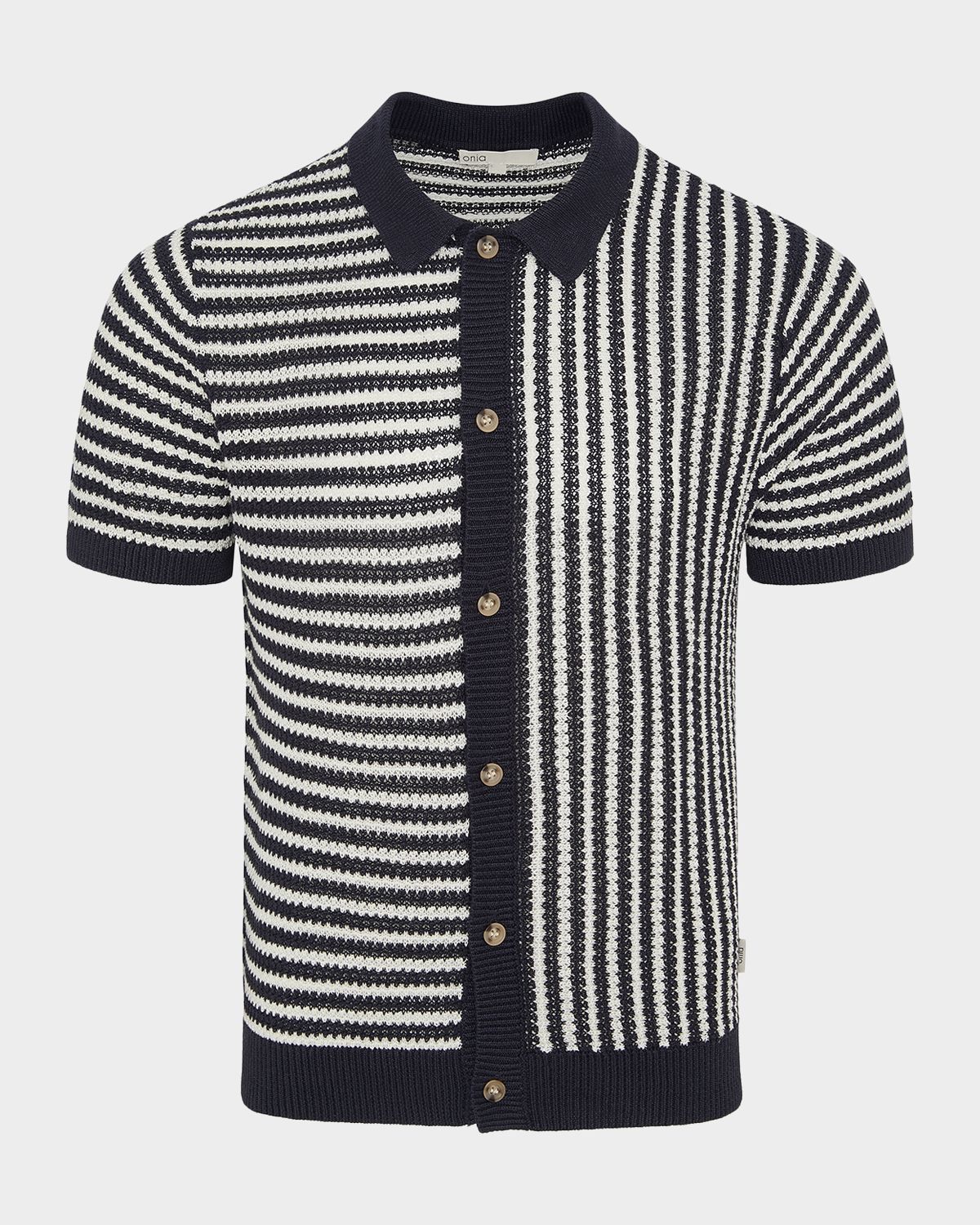 Onia Men 's Striped Linen Short-Sleeve Button-Down Sweater