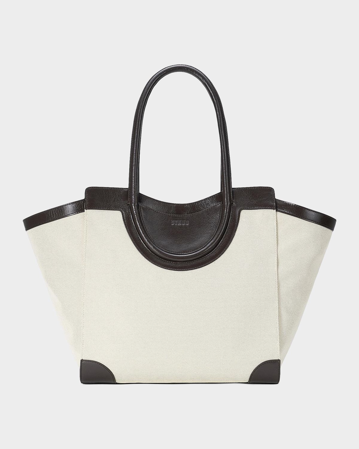 STAUD Maude Leather-Trim Canvas Tote Bag