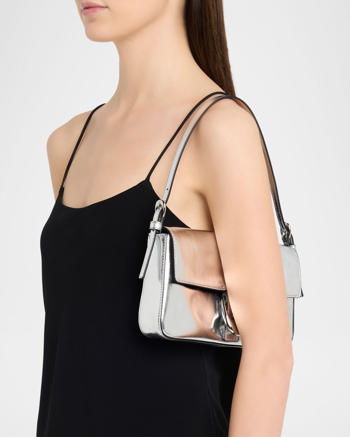 STAUD Harlow Metallic Leather Shoulder Bag