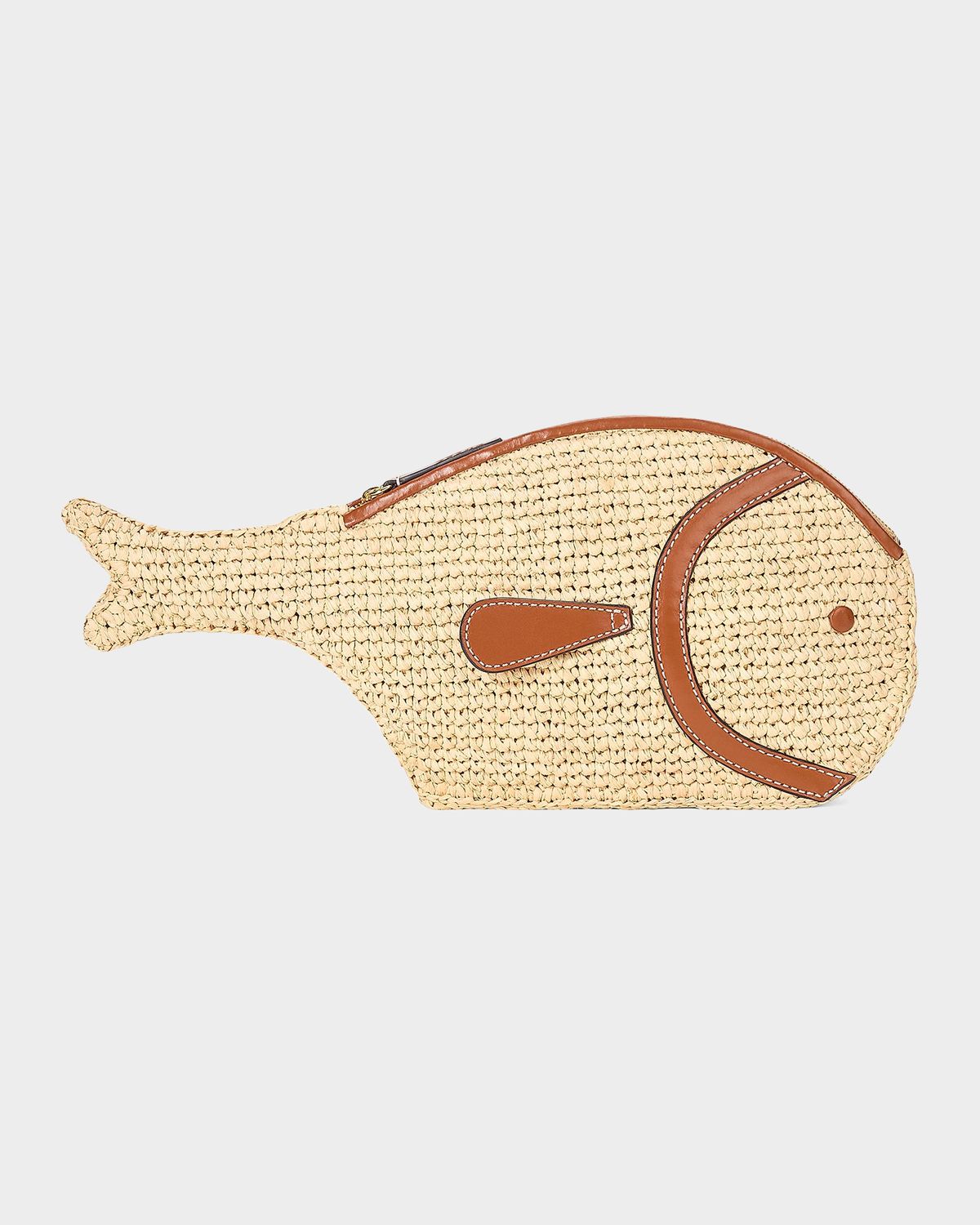 STAUD Pesce Raffia Fish Clutch Bag