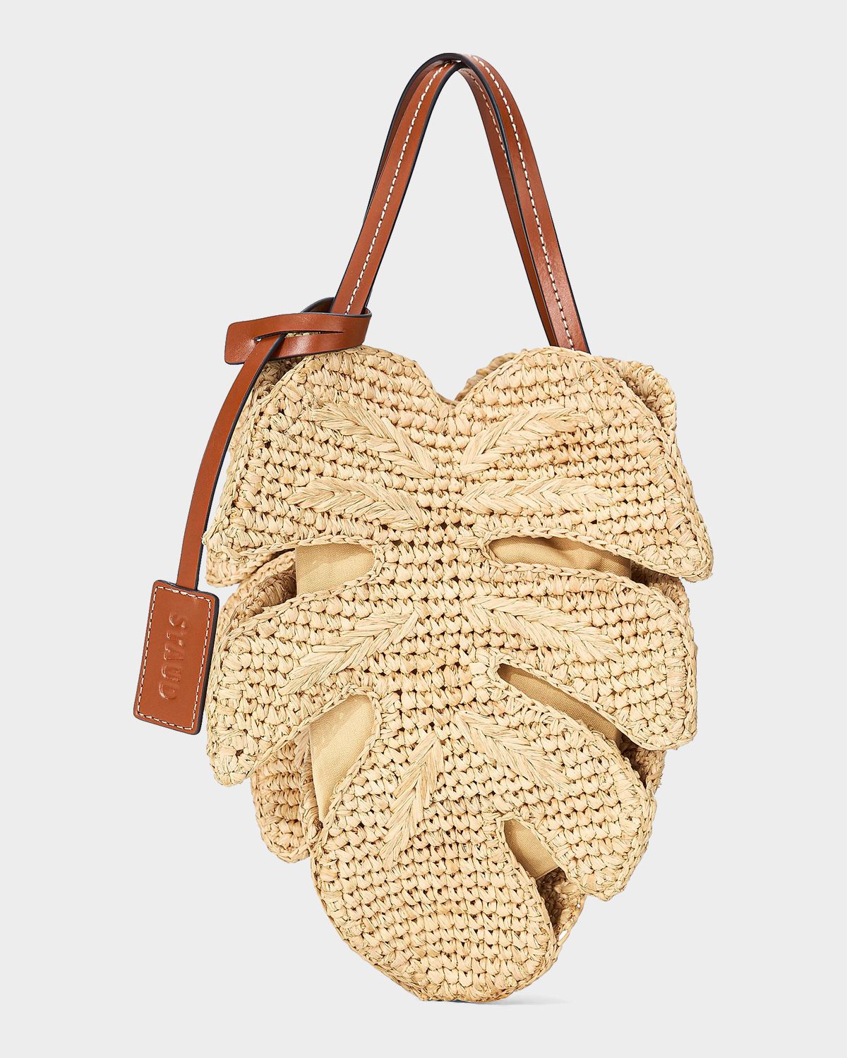 STAUD Palm Leaf Raffia Top-Handle Bag