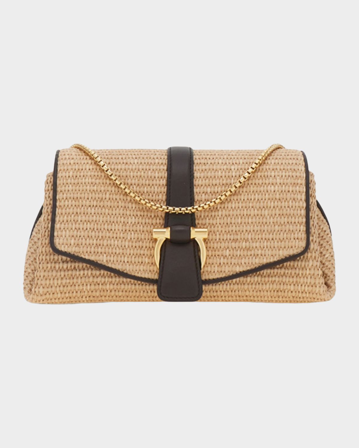 Ferragamo Leather-Trim Raffia Crossbody Bag
