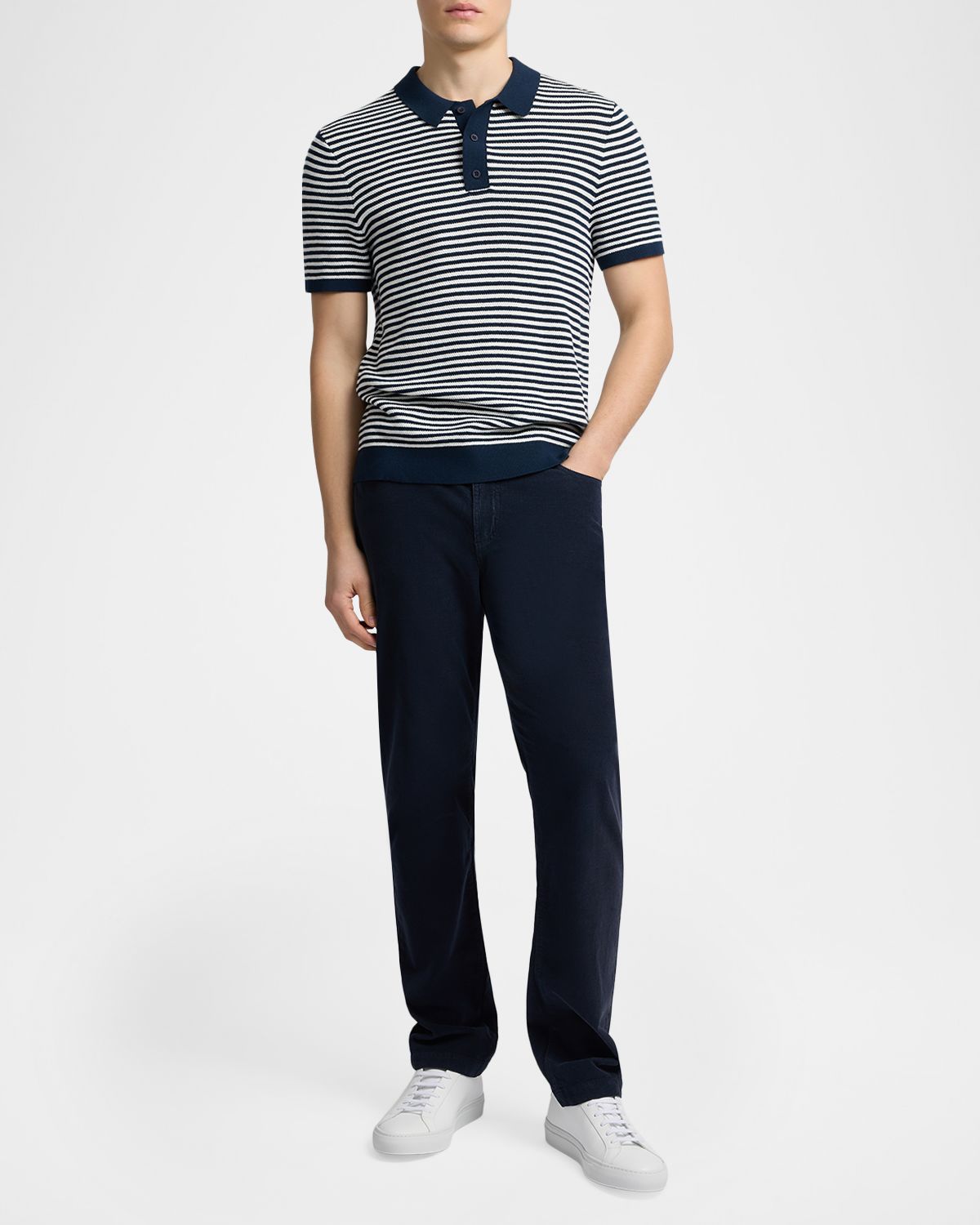 Onia Men 's Cotton Pinstripe Textured Knit Polo Shirt