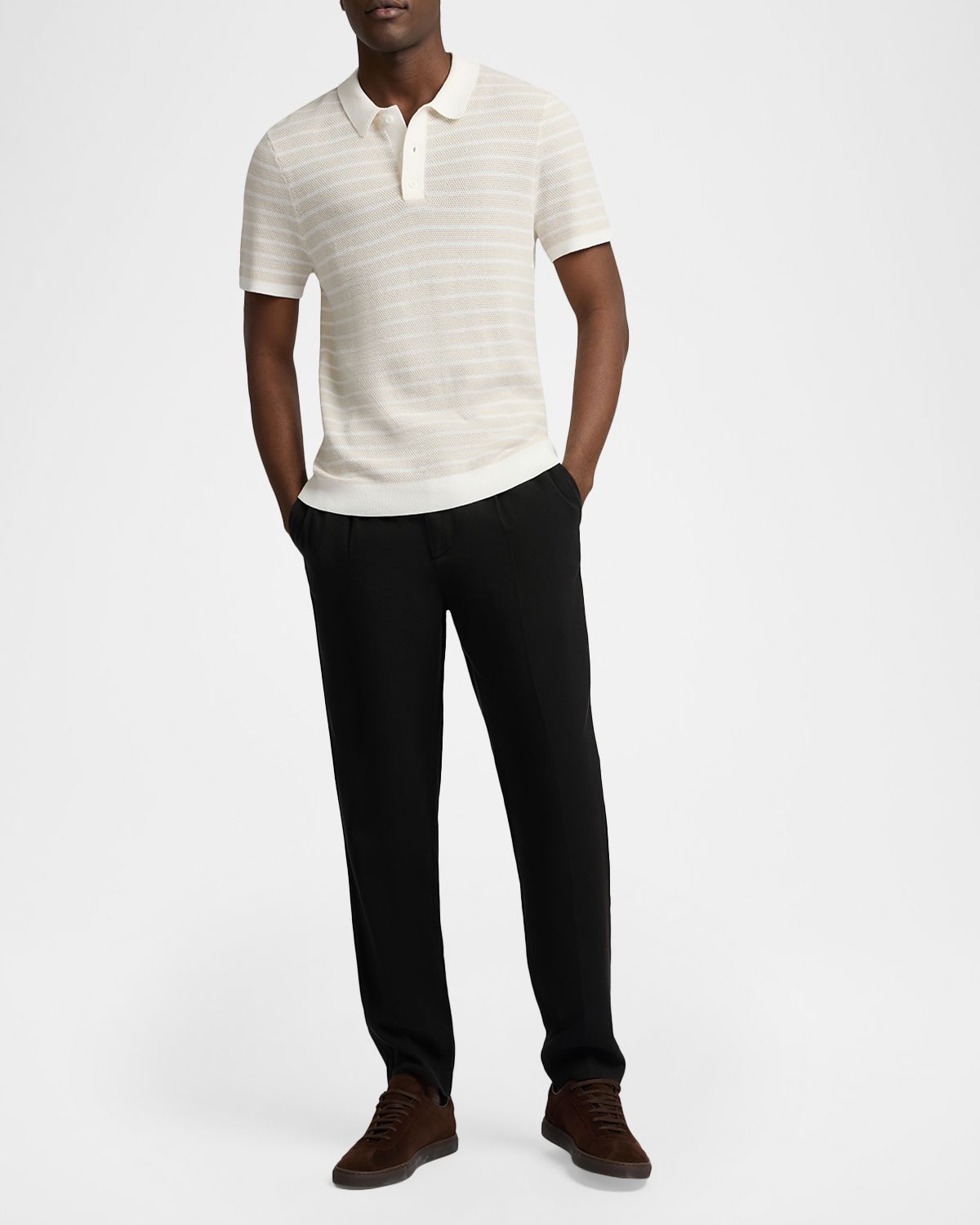 Onia Men 's Cotton Pinstripe Textured Knit Polo Shirt