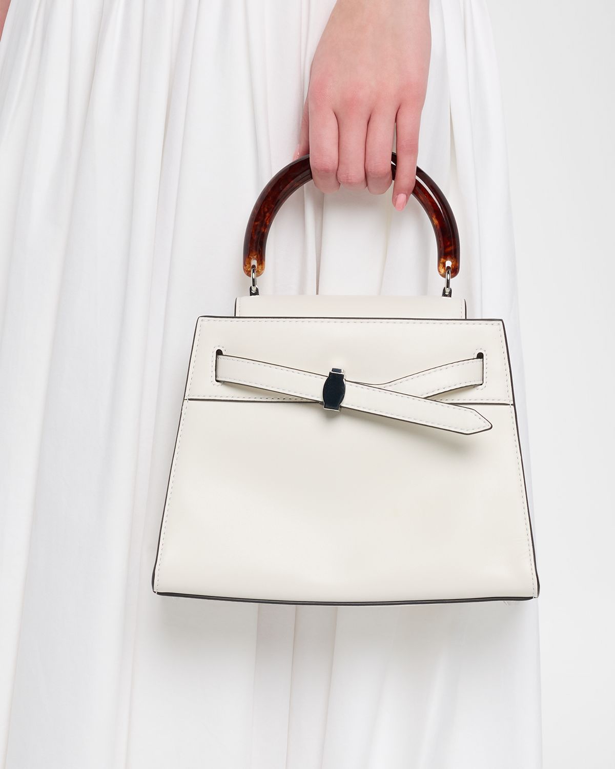 Veronica Beard Dash Belted Leather Resin Top-Handle Bag