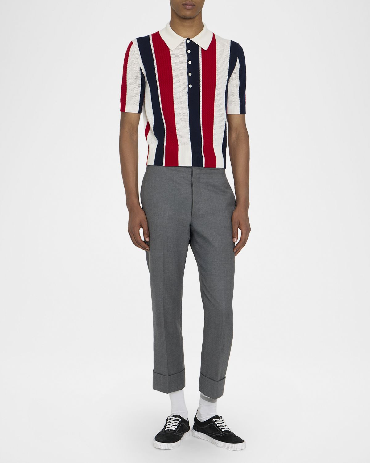 Thom Browne Men 's Cashmere Shadow Stripe Knit Polo Shirt