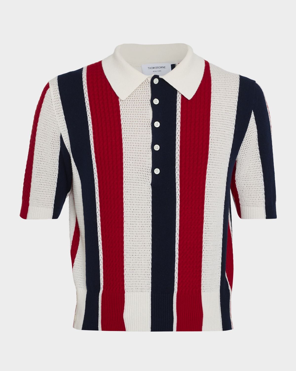 Thom Browne Men 's Cashmere Shadow Stripe Knit Polo Shirt | Thumbnail 6 Thom Browne Men 's Cashmere Shadow Stripe Knit Polo Shirt | Thumbnail 6