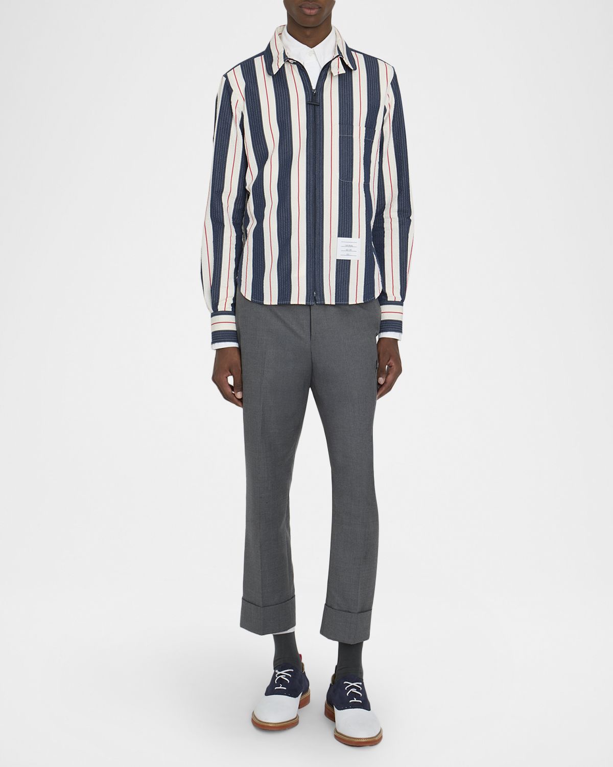 Thom Browne Men 's Cotton Stripe Full-Zip Shirt - Men's Clothing