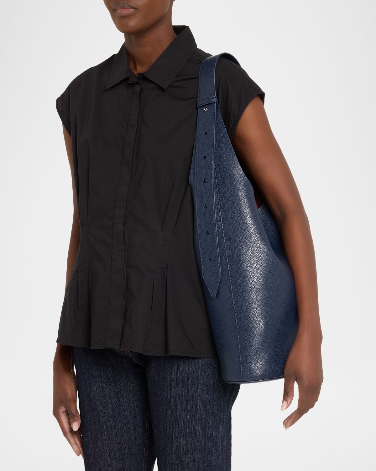 Veronica Beard Loop Large Pebbled Leather Shoulder Bag