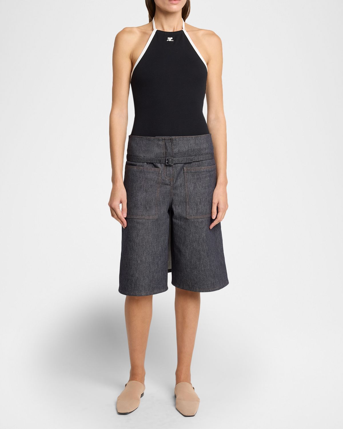 Courreges Contrast Logo Halter Tank Top