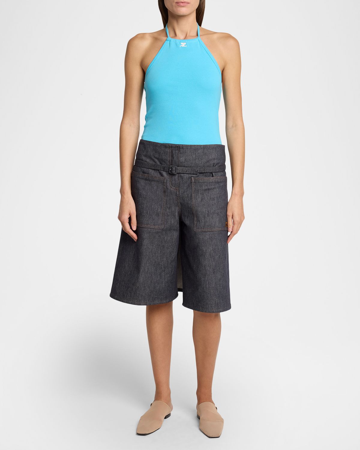 Courreges Contrast Logo Halter Tank Top