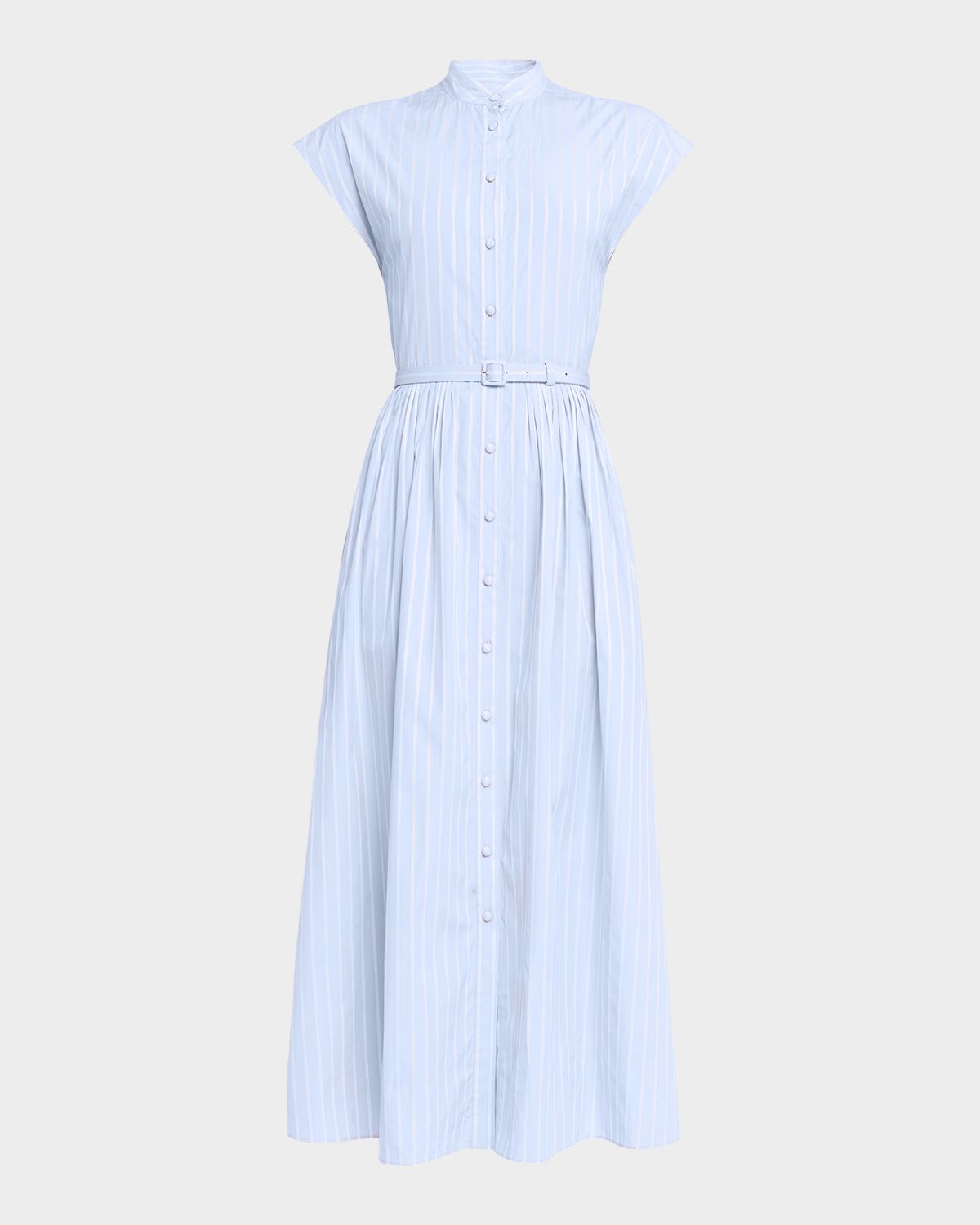 Adam Lippes Genevieve Striped Cotton Pleated Midi Shirtdress With Belt