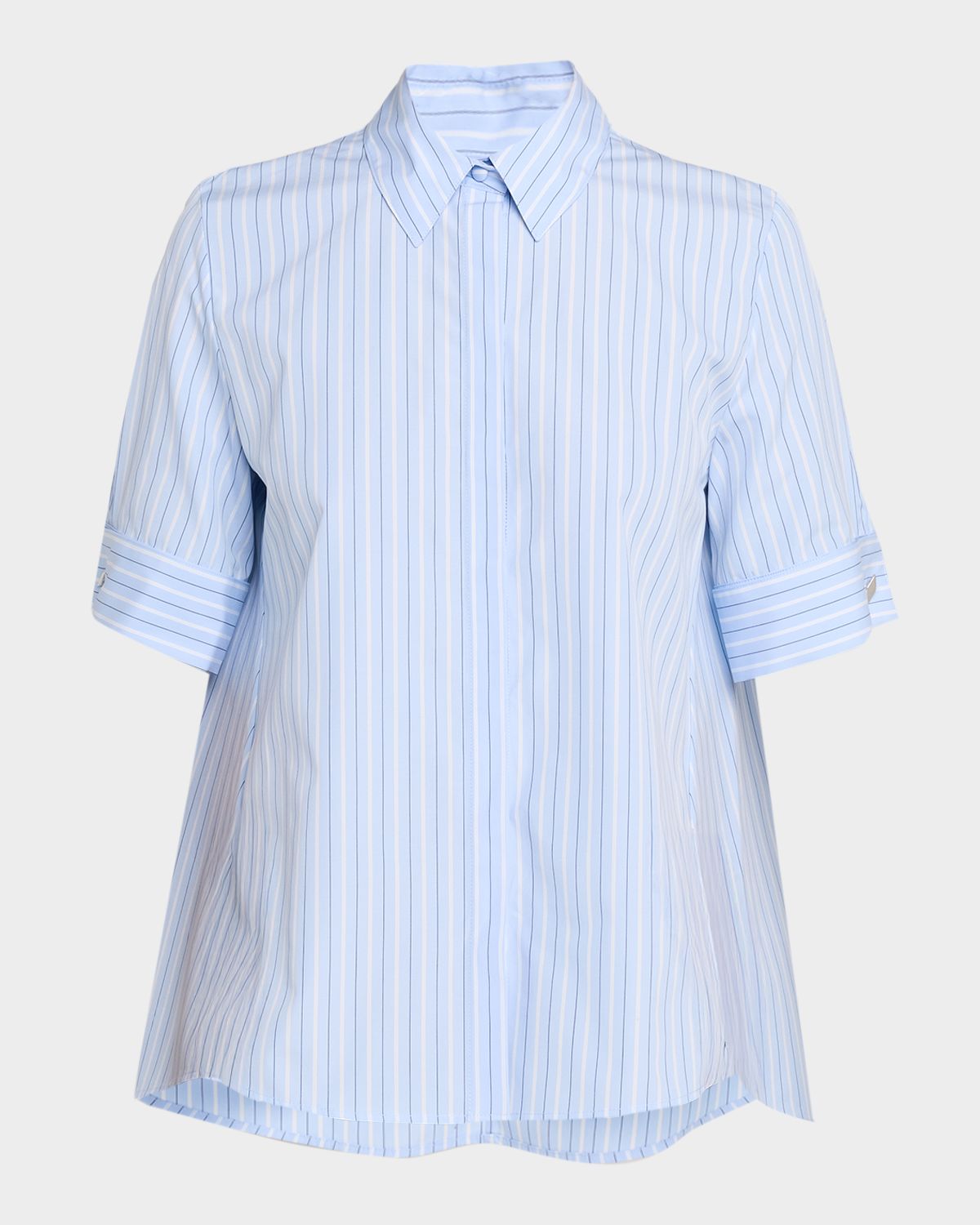 Adam Lippes Charlie Striped Short-Sleeve Button-Down Top