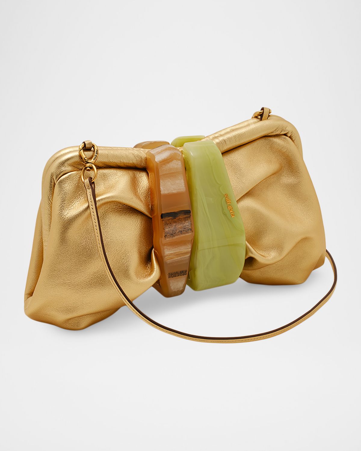 Cult Gaia Julita Sculptural Bow Metallic Leather Clutch Bag