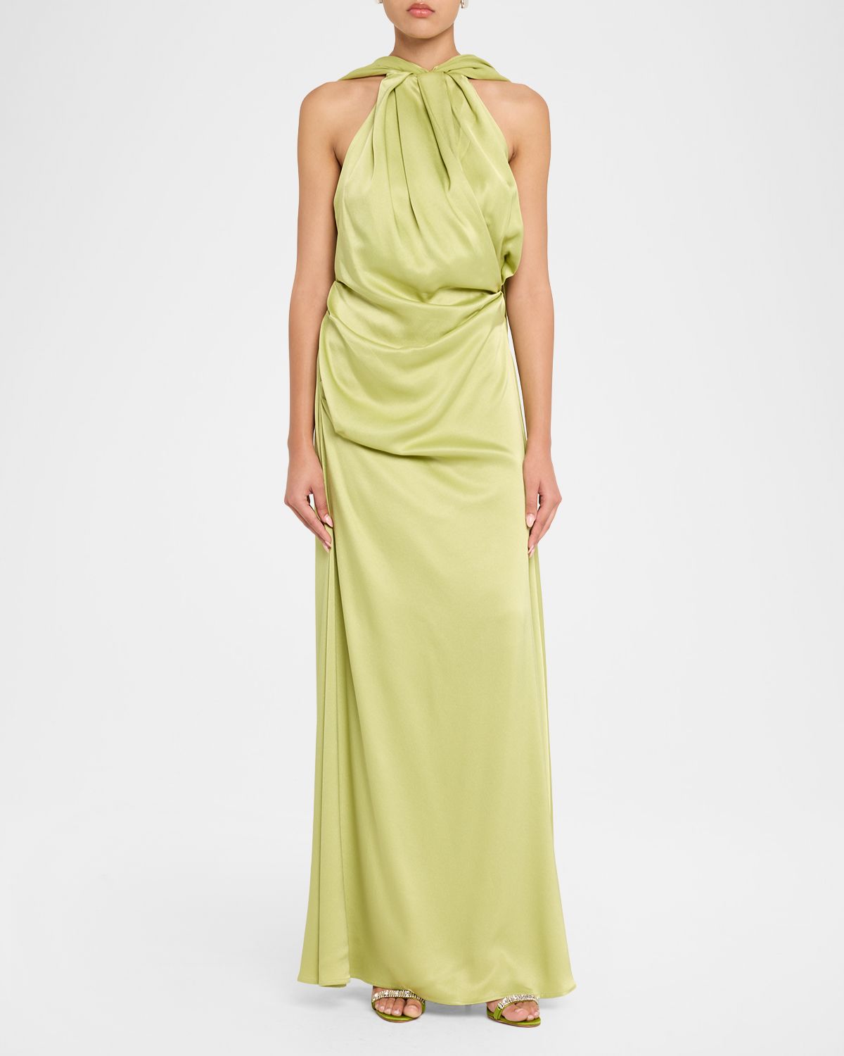 Rachel Gilbert Hallie Draped Satin Cape-Sleeve Gown