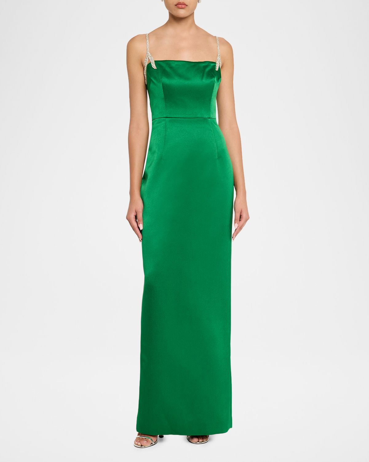 Rachel Gilbert Leora Crystal Strap Satin Column Gown