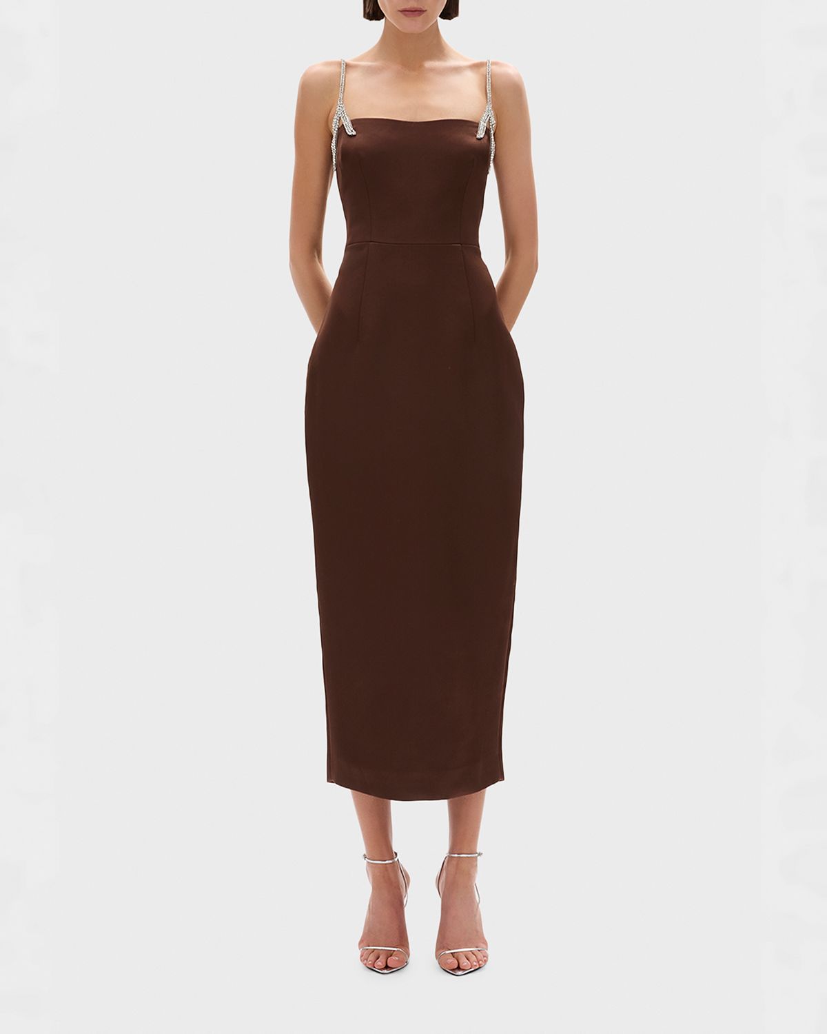Rachel Gilbert Leora Crystal-Strap Crepe Ankle Gown