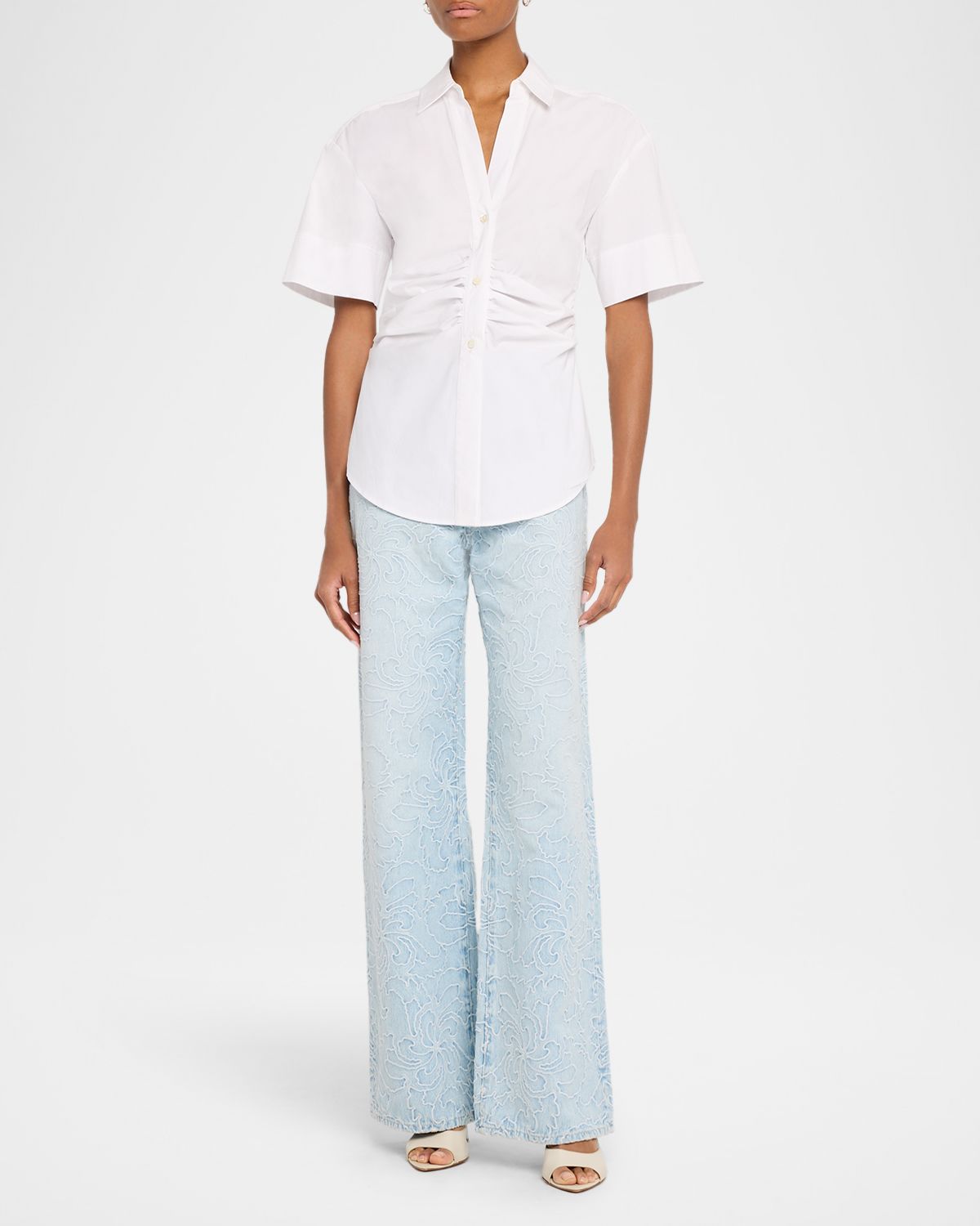 Veronica Beard Ruched Button-Down Stretch Cotton Shirt
